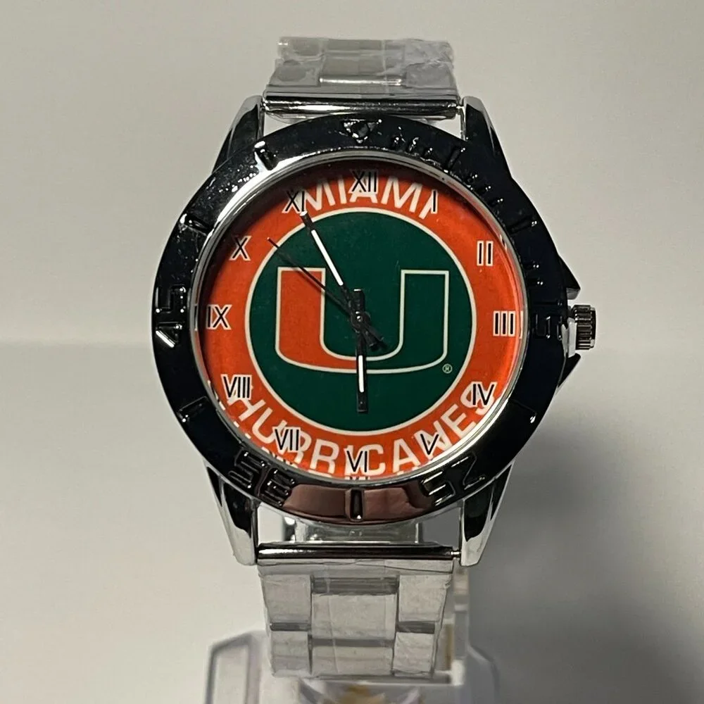 Miami Hurricanes NCAA Team Logo Men's Stainless-Steel Watch NEW